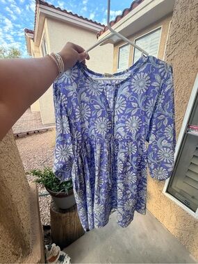 Women's Blue Floral Peasant Top